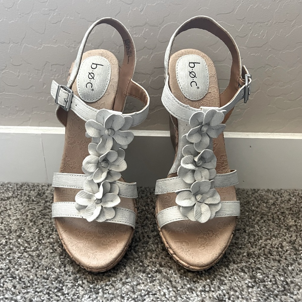 boc Wedge Heel Sandals, Women’s size 8, White (silvery)
